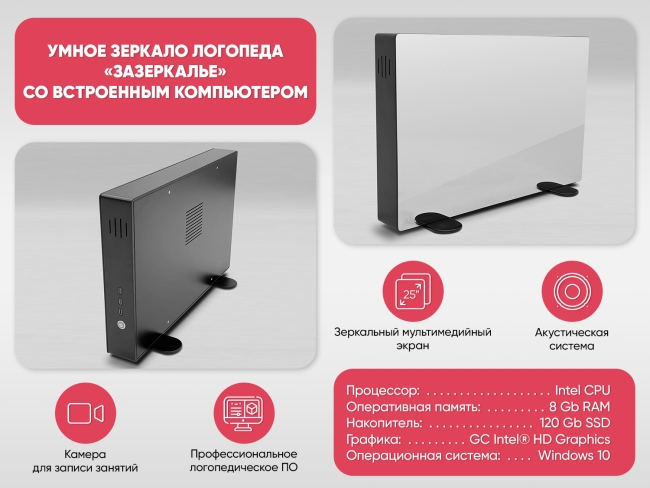 Умное зеркало Логопеда «Зазеркалье» со встроенным компьютером Умное зеркало Логопеда «Зазеркалье» со встроенным компьютером
