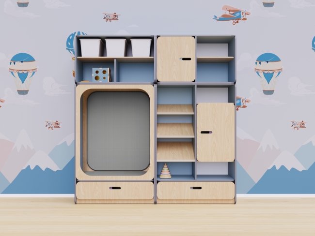 Детская стенка с местом для хранения и прямоугольной зоной отдыха Детская стенка с местом для хранения и прямоугольной зоной отдыха