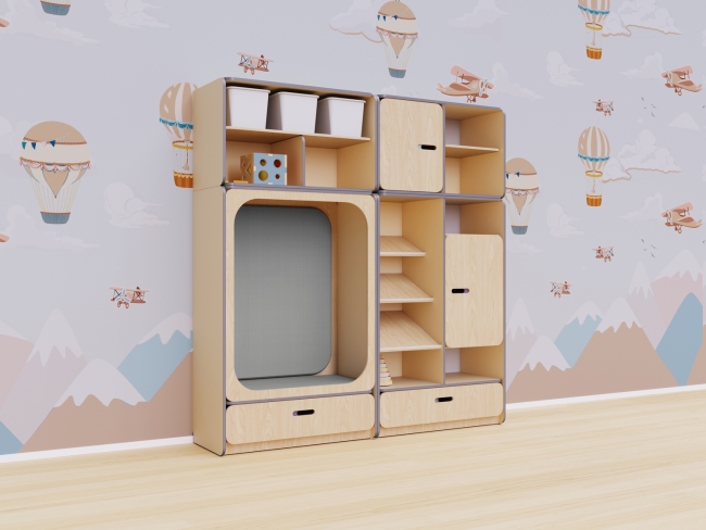 Детская стенка с местом для хранения и прямоугольной зоной отдыха Детская стенка с местом для хранения и прямоугольной зоной отдыха