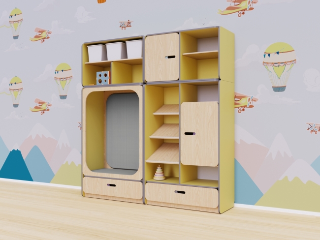 Детская стенка с местом для хранения и прямоугольной зоной отдыха Детская стенка с местом для хранения и прямоугольной зоной отдыха