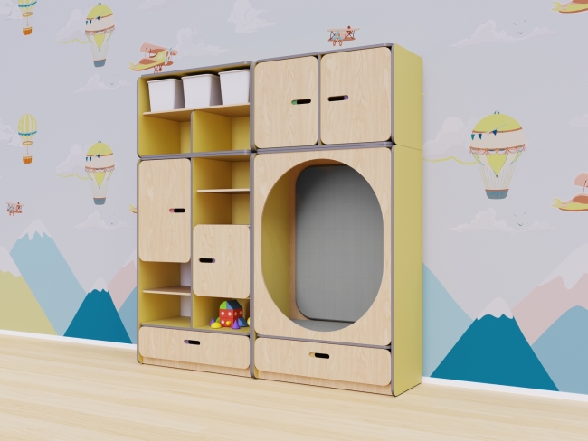 Детская стенка с местом для хранения и овальной зоной отдыха Детская стенка с местом для хранения и овальной зоной отдыха