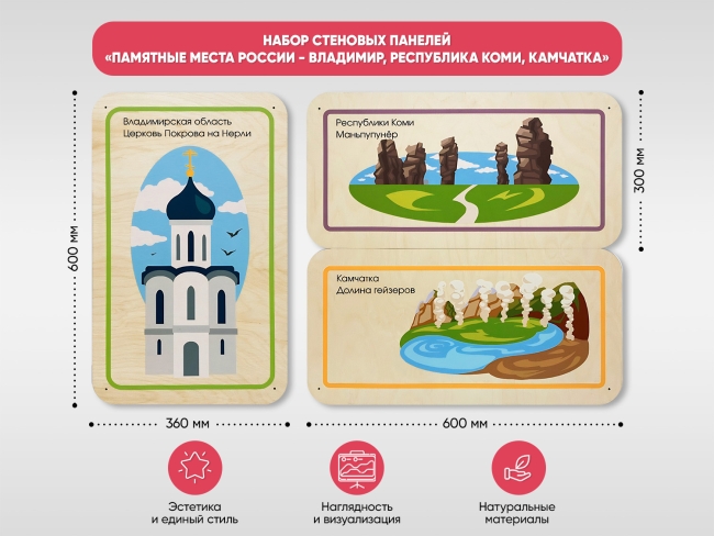Набор стеновых панелей «Памятные места России - Владимир, Республика Коми, Камчатка»
